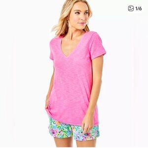NWT Lilly Pulitzer Bright Pink V-Neck Tee